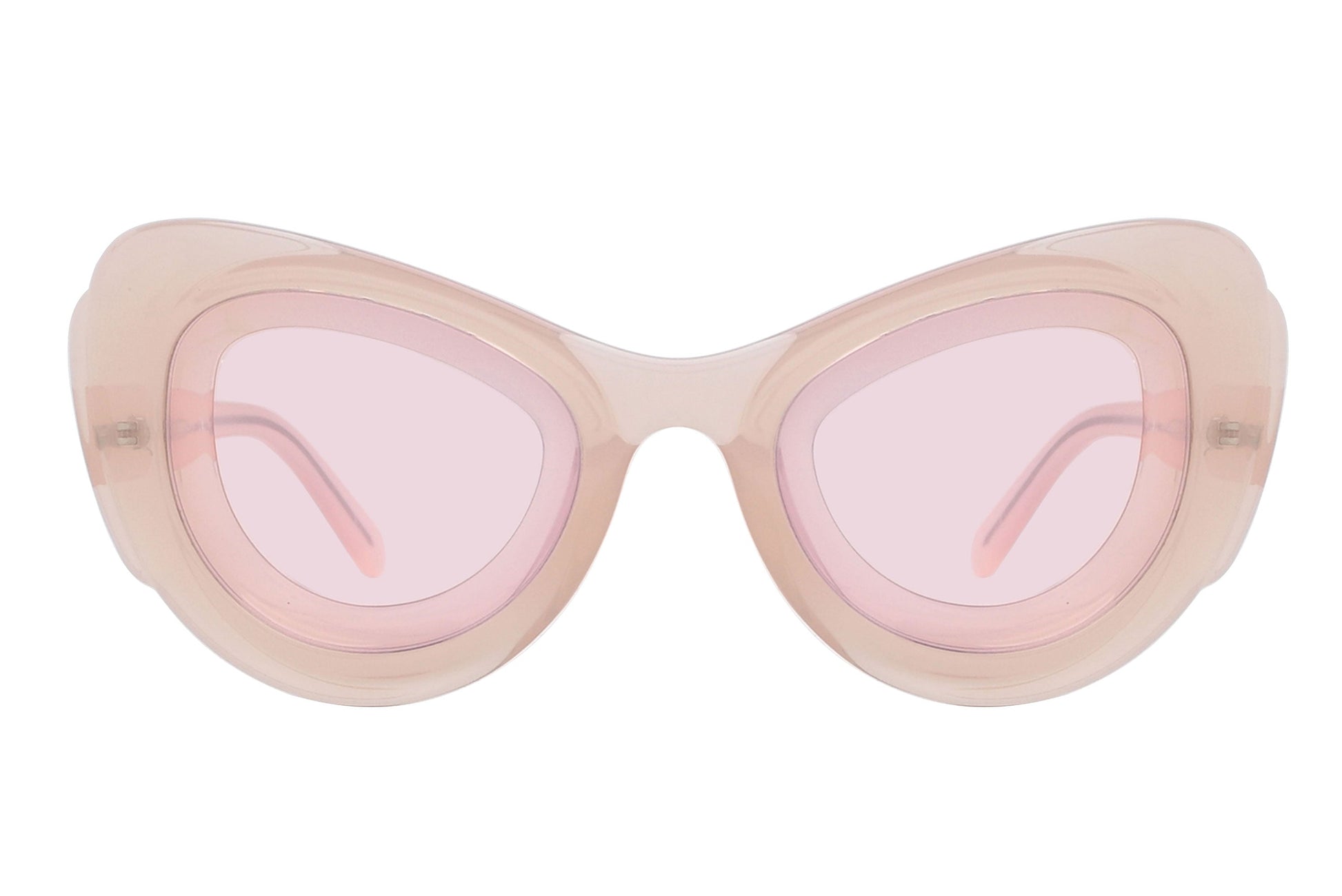 Pink sunglasses with a white background