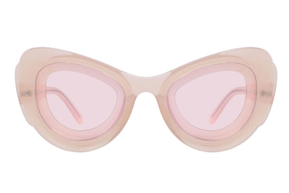 Pink sunglasses with a white background