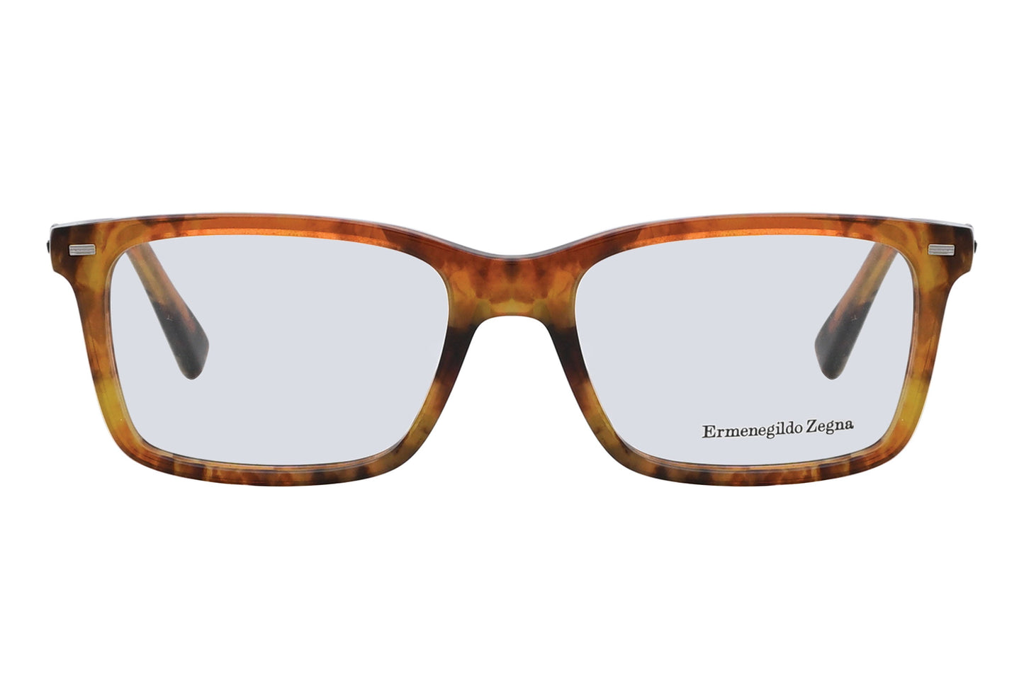 Tortoiseshell eyeglasses with 'Ermenegildo Zegna' logo on a white background