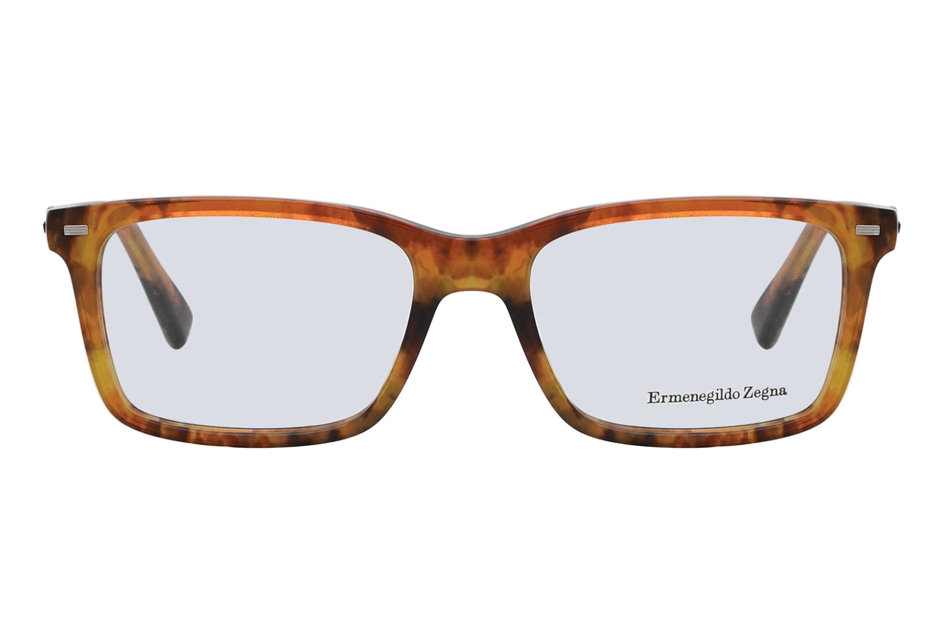 Tortoiseshell eyeglasses with 'Ermenegildo Zegna' logo on a white background