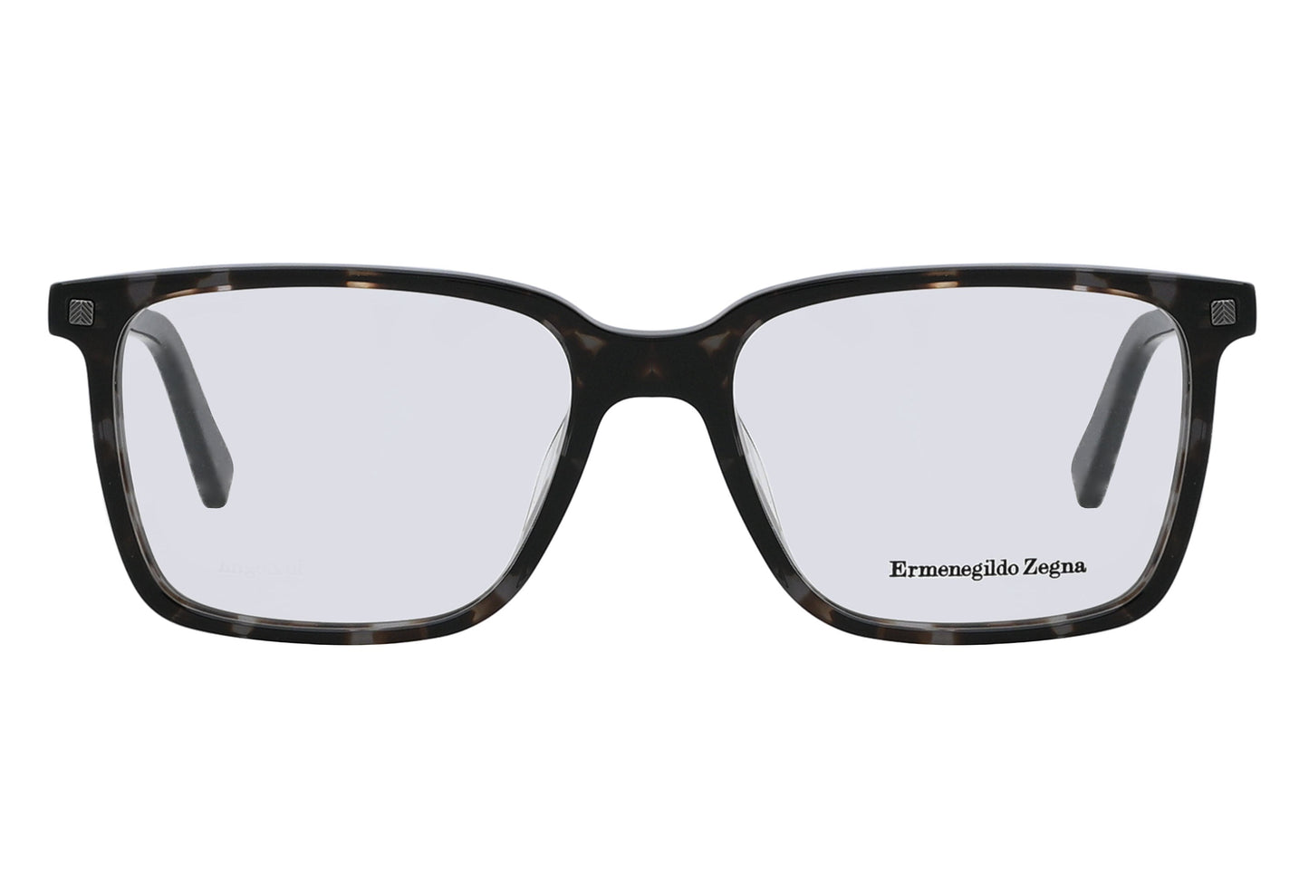 Black eyeglasses with 'Ermenegildo Zegna' branding on a white background