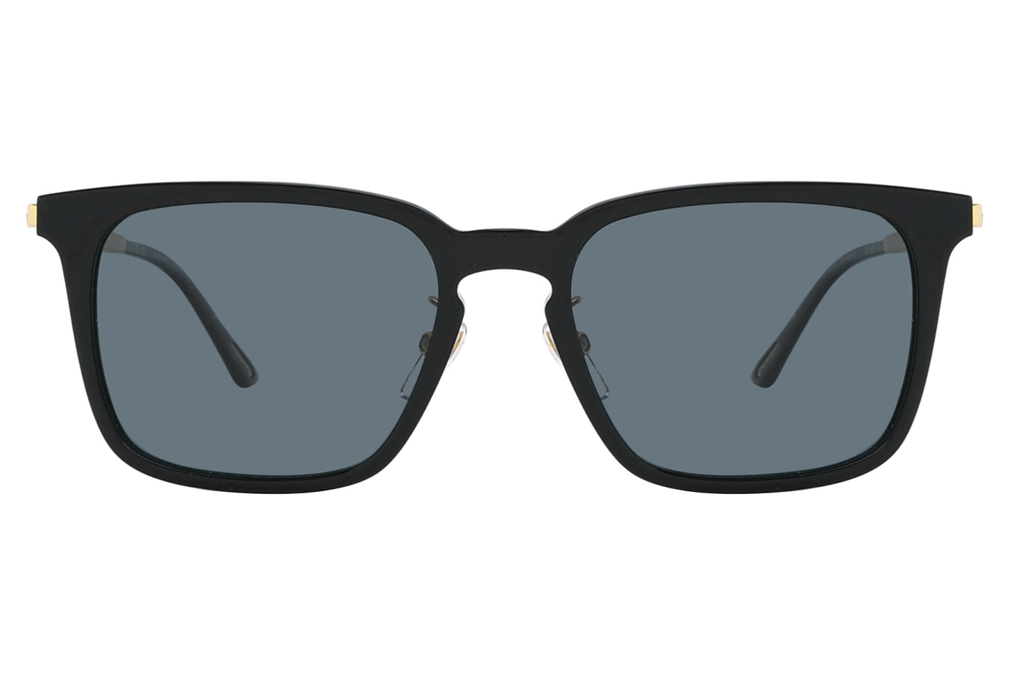 Black sunglasses with dark lenses on a white background