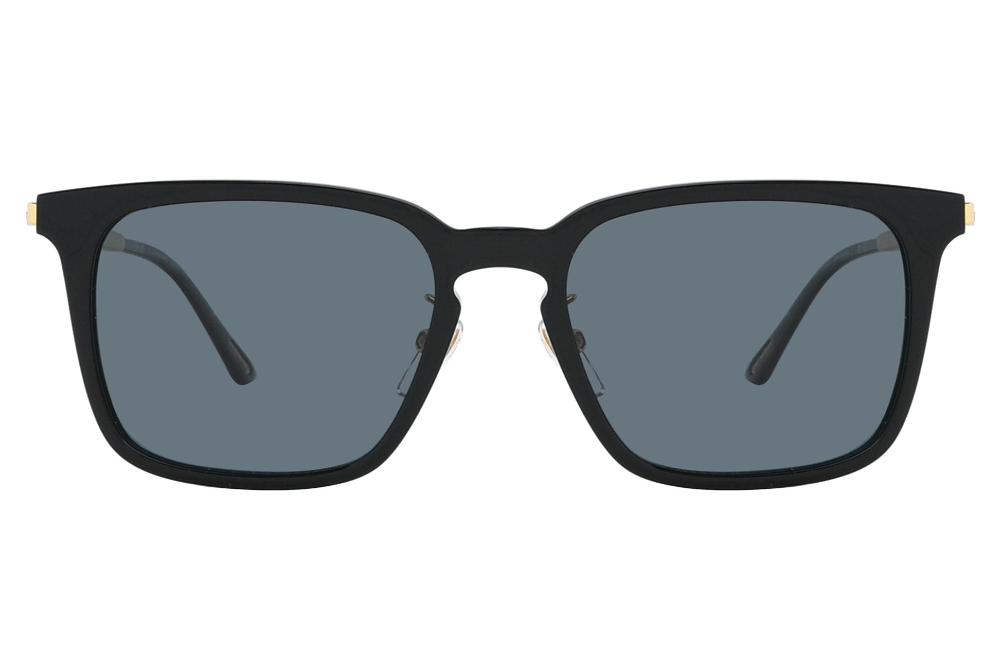 Black sunglasses with dark lenses on a white background