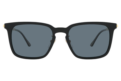 Black sunglasses with dark lenses on a white background