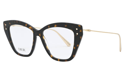 Cat-eye glasses with tortoiseshell frame and gold accents on a white background