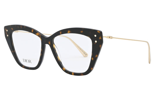Cat-eye glasses with tortoiseshell frame and gold accents on a white background