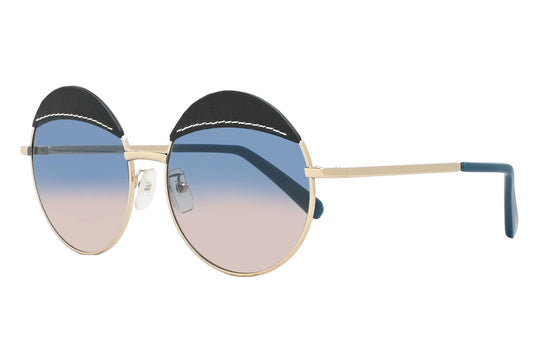 Sunglasses with black and blue gradient lenses on a white background