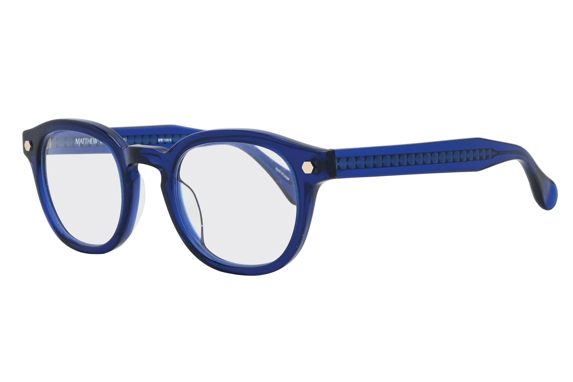 Blue eyeglasses on a white background