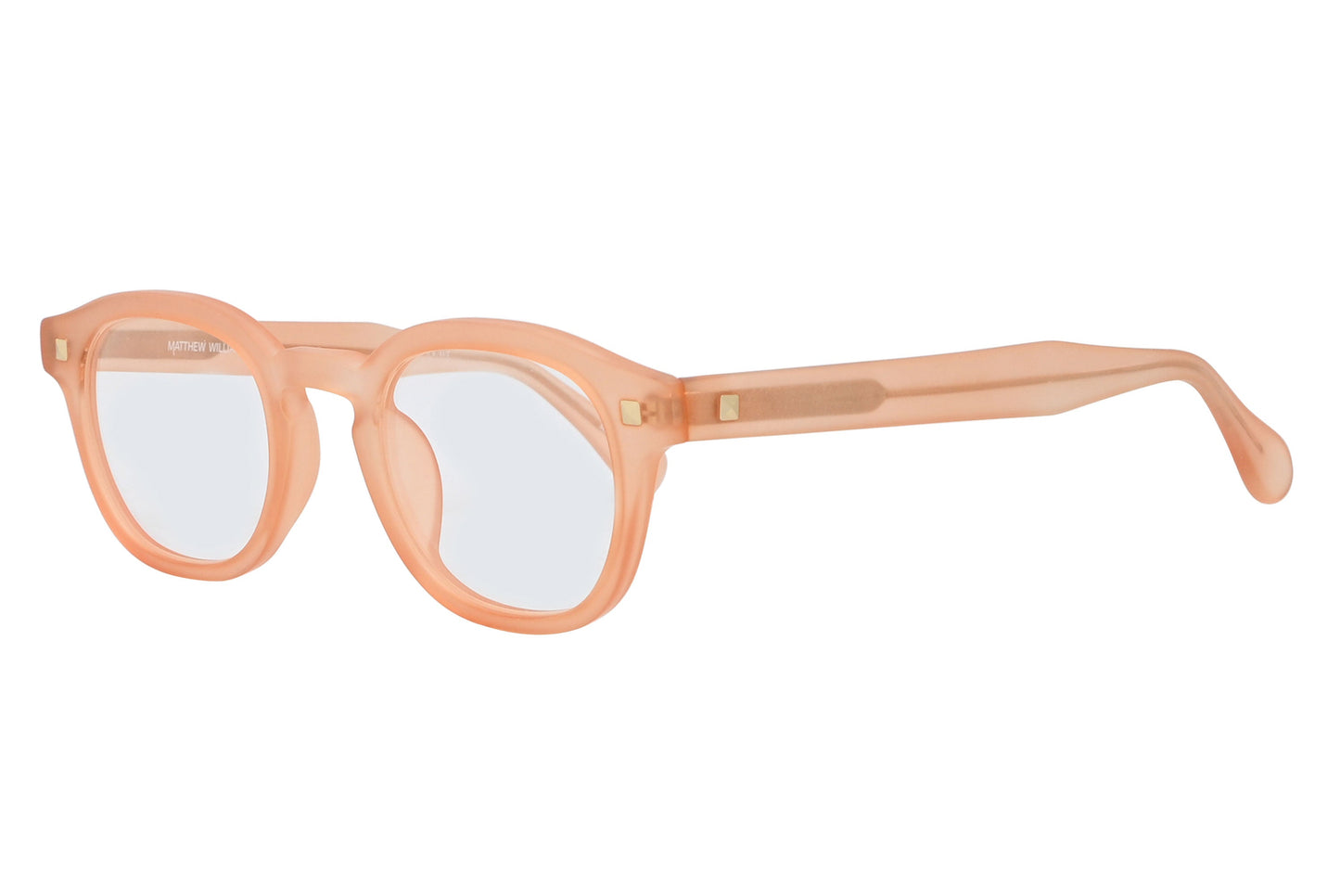 Peach eyeglasses on a white background