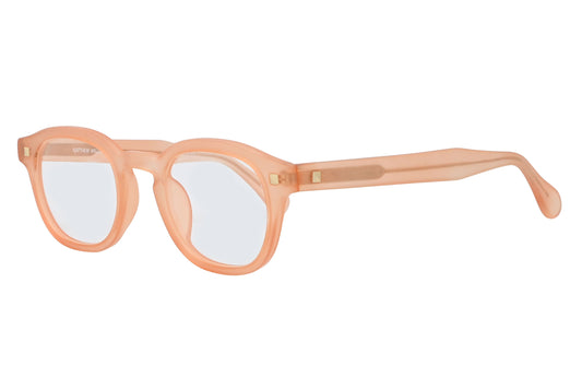 Peach eyeglasses on a white background