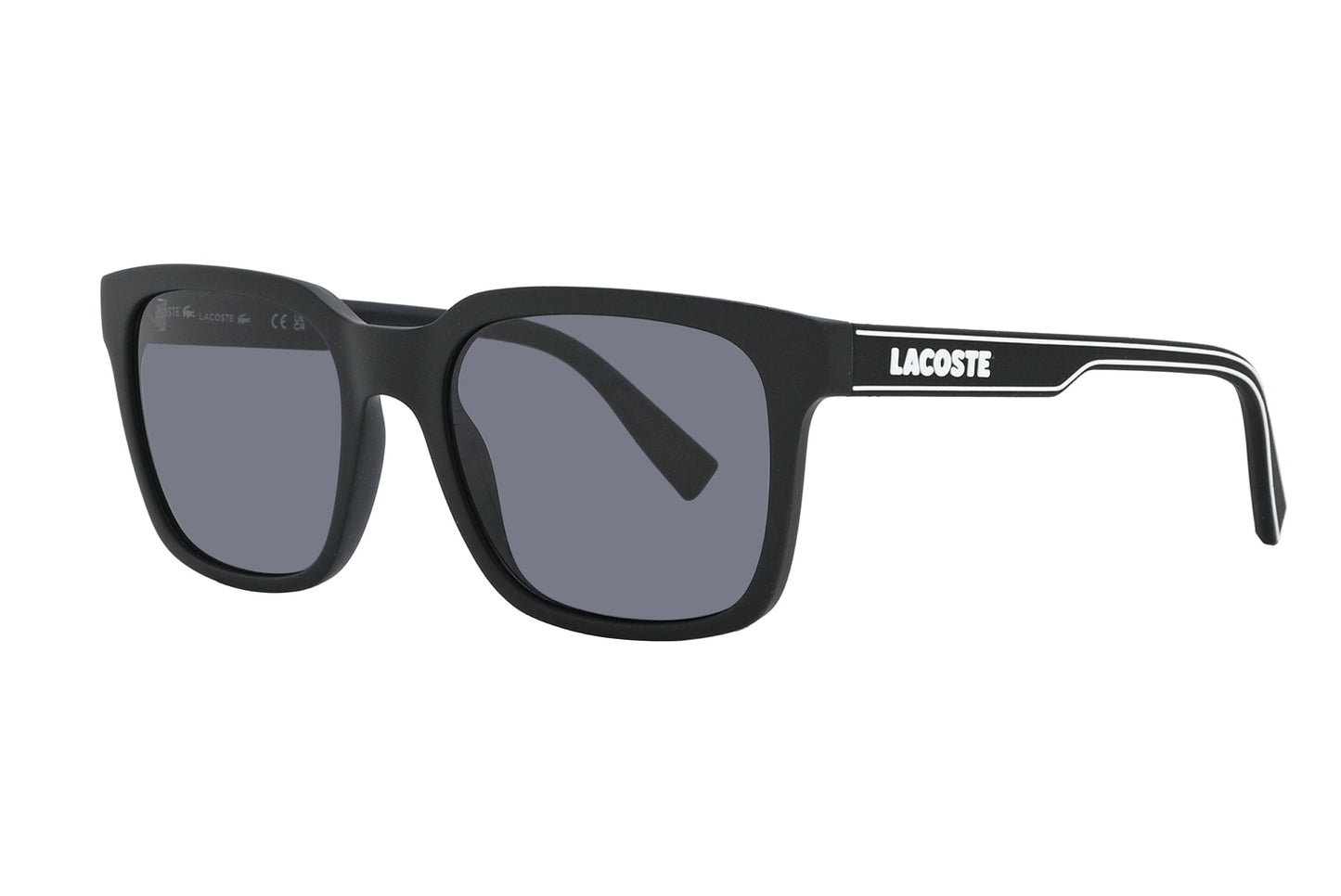 Black sunglasses with gray lenses on a white background