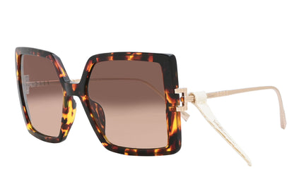 Sunglasses with tortoiseshell frame and brown gradient lenses on a white background