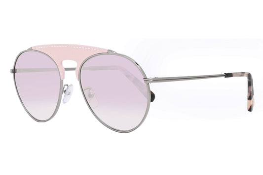 Sunglasses with pink gradient lenses and silver frame on a white background