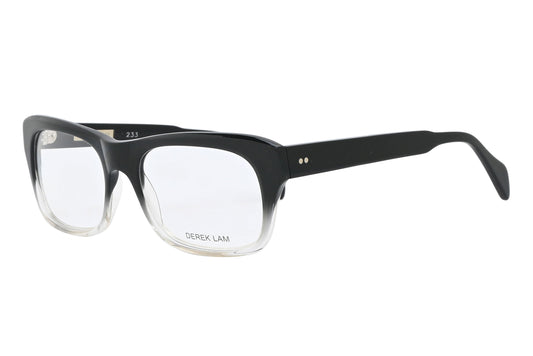 Black eyeglasses with clear lenses on a white background