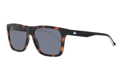 Sunglasses with tortoiseshell frame and dark lenses on a white background