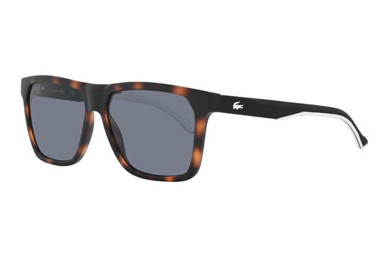 Sunglasses with tortoiseshell frame and dark lenses on a white background