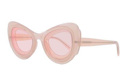 Pink cat-eye sunglasses on a white background