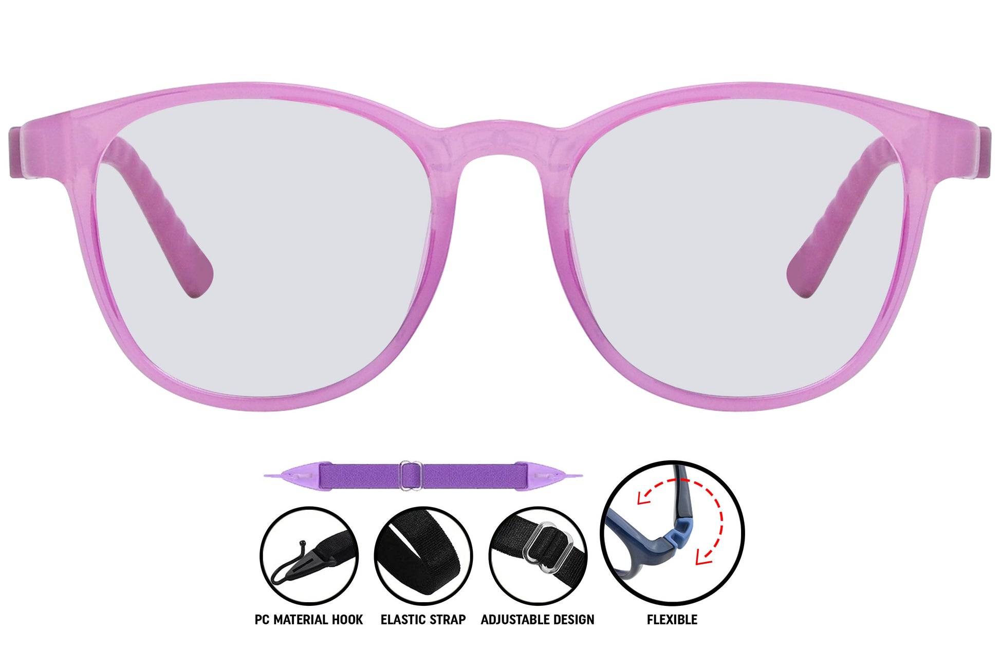 light purple round eyeglasses showing frame color and front detail.