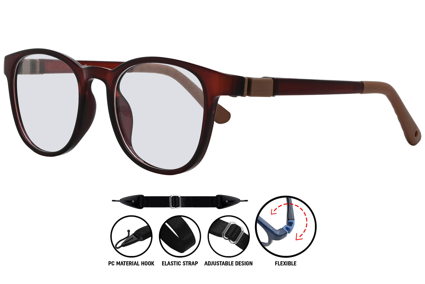 bold red round eyeglasses highlighting slim temples and curve.