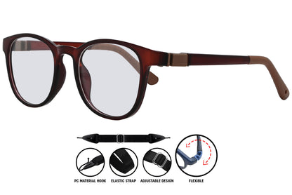 bold red round eyeglasses highlighting slim temples and curve.