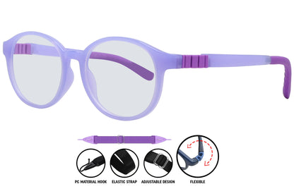 Close-up of purple aviator eyeglasses frame, showing vibrant finish and sleek design

