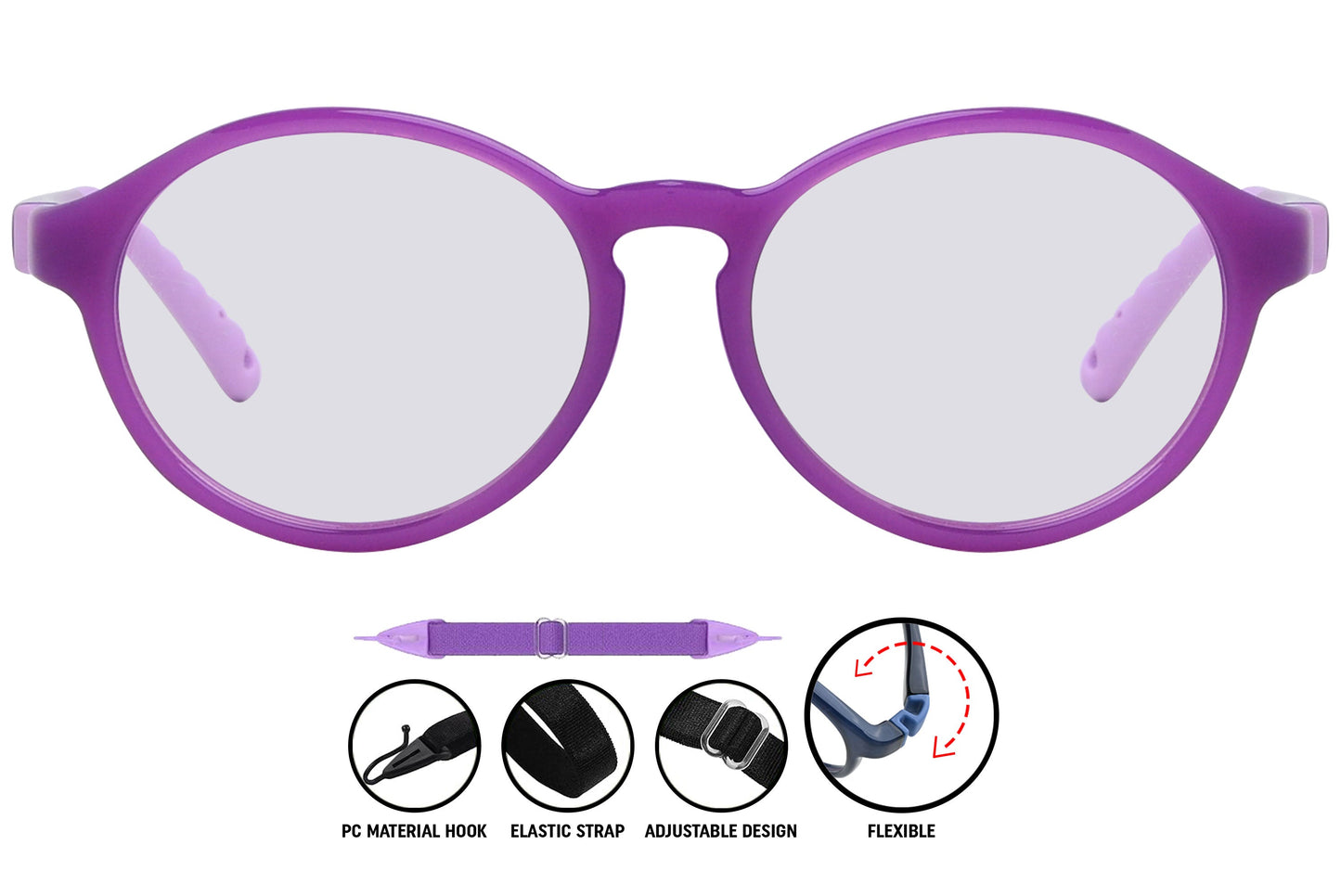 purple C3 aviator eyeglasses, showing front frame details.