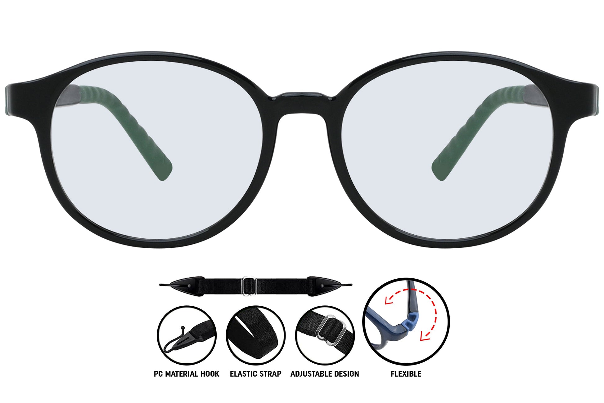 Black-green aviator eyeglasses in C1 color, unisex frame with a bold modern look.