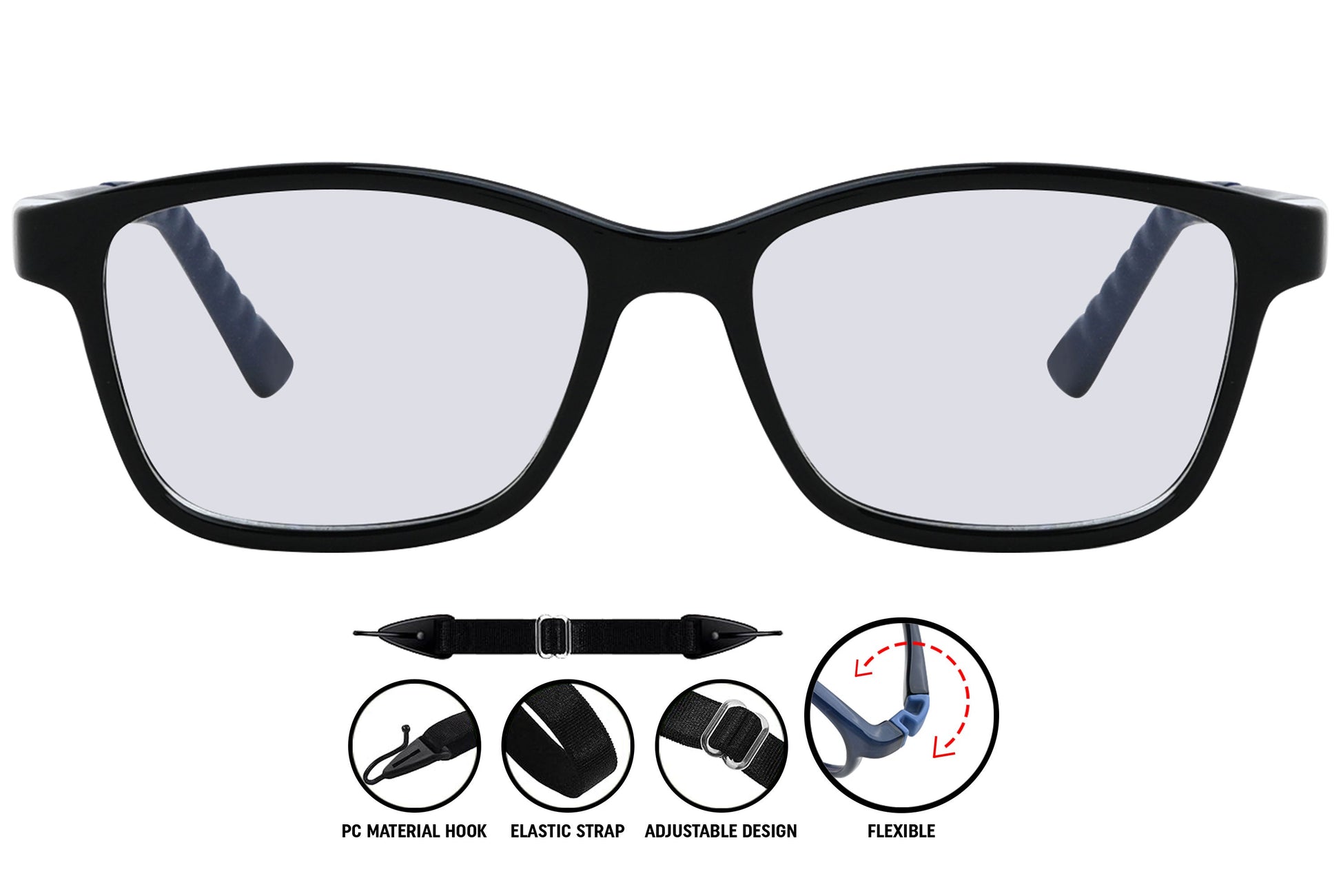 rectangle eyeglasses showing clean lines and bold front frame.