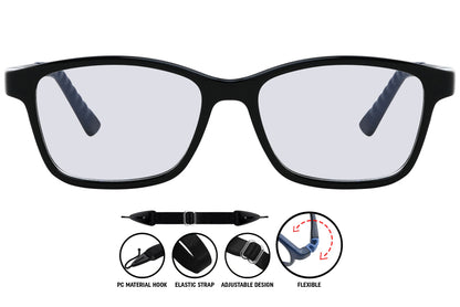 rectangle eyeglasses showing clean lines and bold front frame.