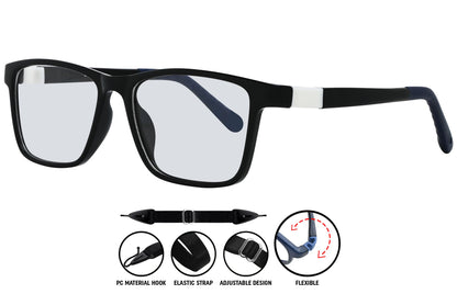 C1 square eyeglasses in black and white with modern, sturdy arms.