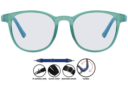 mint green round eyeglasses highlighting front frame details and color.