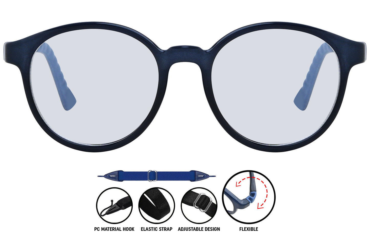  dark blue aviator eyeglasses showing detailed lens and frame color.