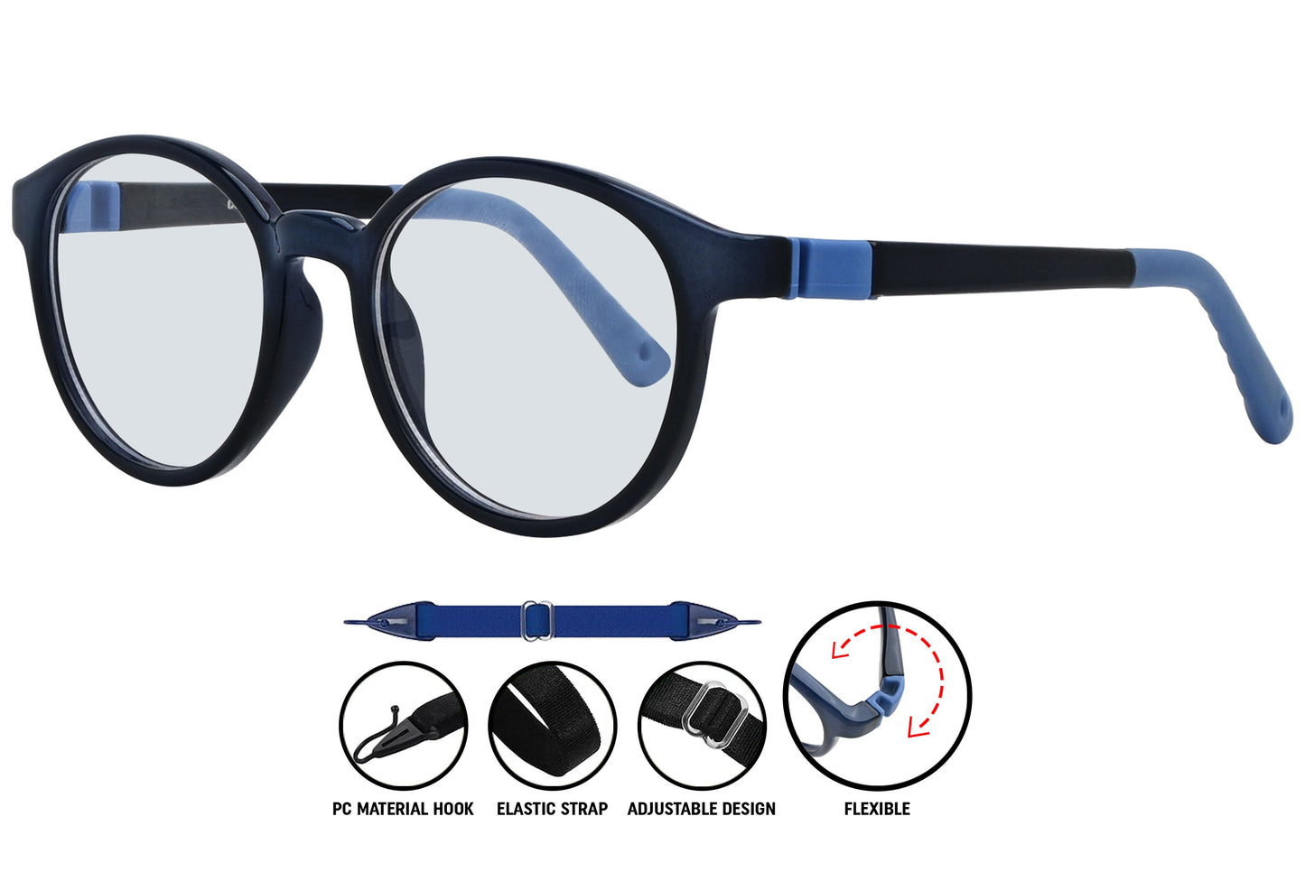 dark blue aviator eyeglasses featuring slim temples and smooth finish.