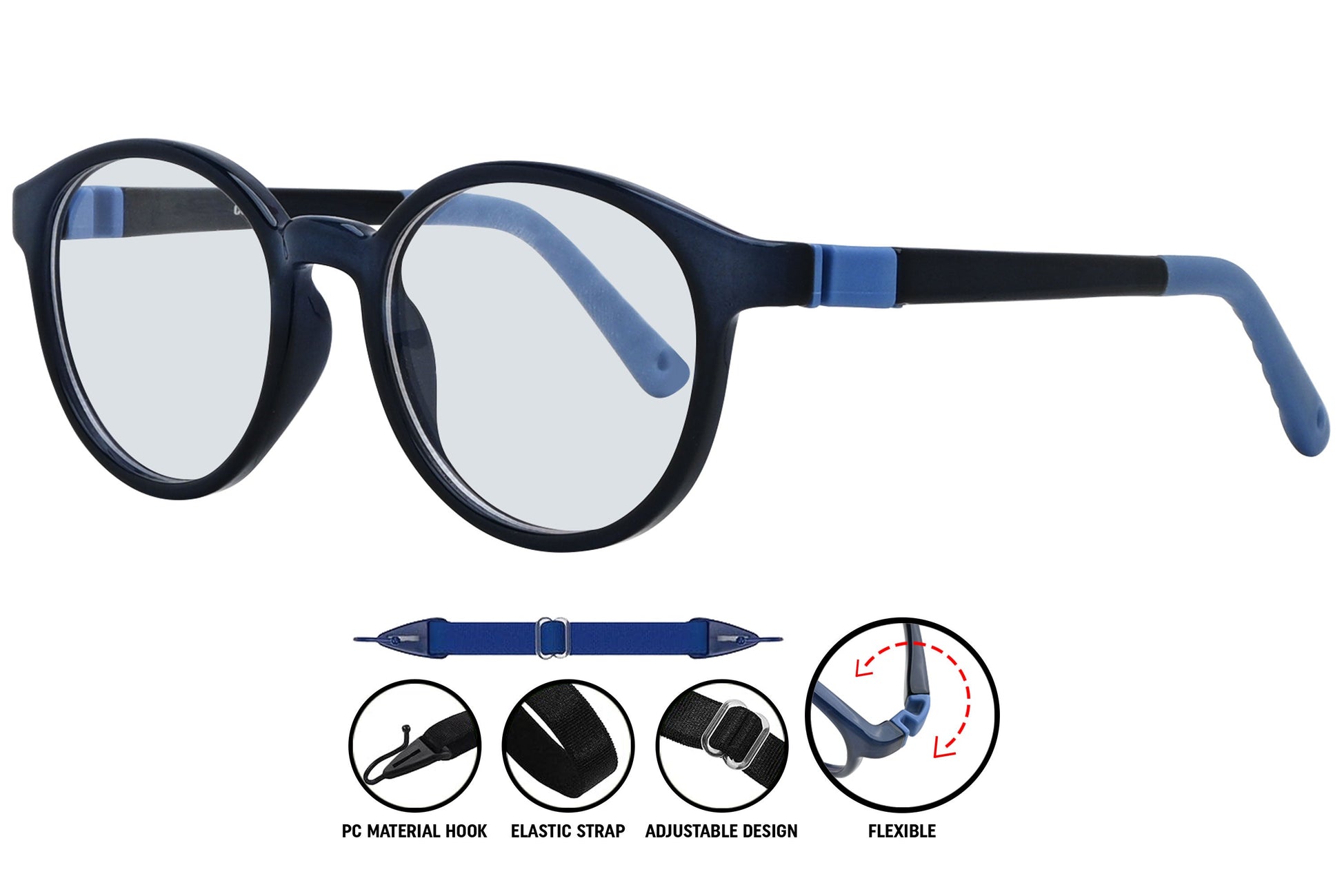 dark blue aviator eyeglasses featuring slim temples and smooth finish.