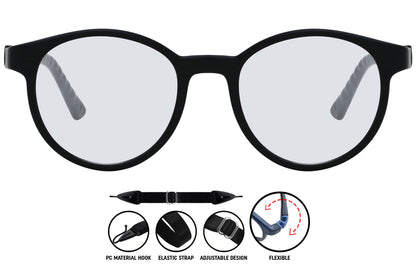 Coline black grey round eyeglasses, front view, modern style