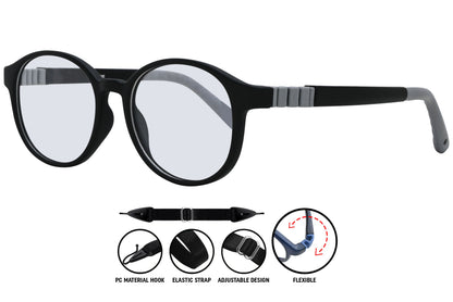 Side profile of dark grey aviator eyeglasses showing slim temples and comfort fit.