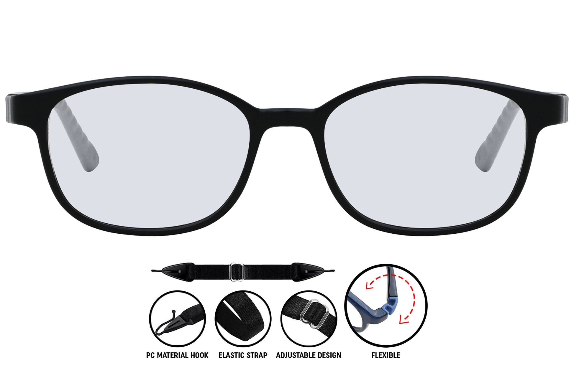 Side and close-up view of Coline rectangle eyeglasses in black-grey C2 – unisex frame with a clean, structured silhouette.