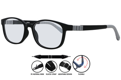 Side and close-up view of Coline rectangle eyeglasses in black-grey C2 – unisex frame with a clean, structured silhouette.