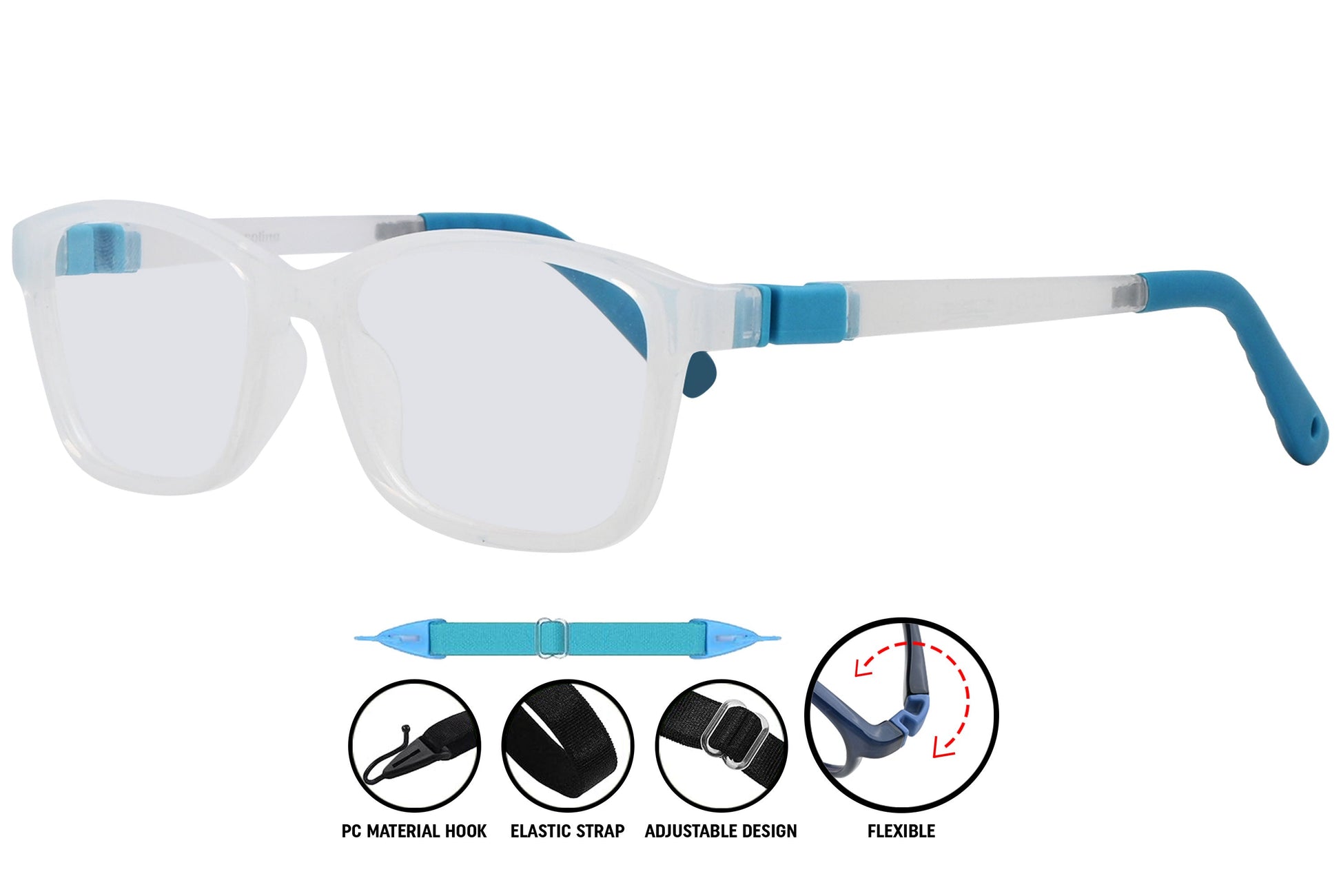 white rectangle eyeglasses highlighting sleek arm and profile design.