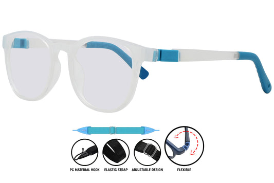  C3 white round eyeglasses highlighting slim profile and arm detail.