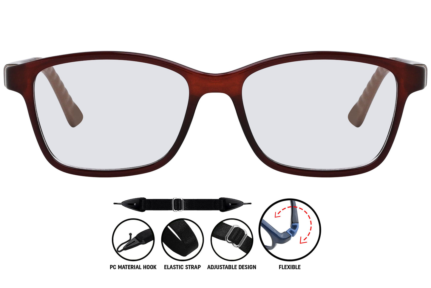 dark red square eyeglasses in color C4 showing detailed frame design.
