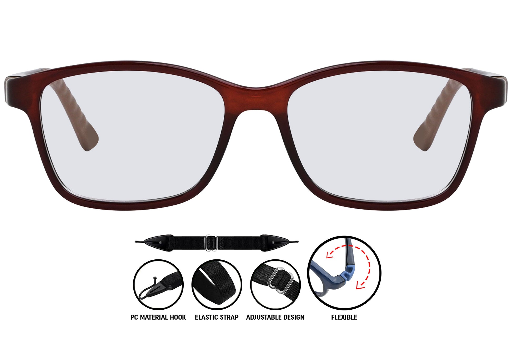 dark red square eyeglasses in color C4 showing detailed frame design.