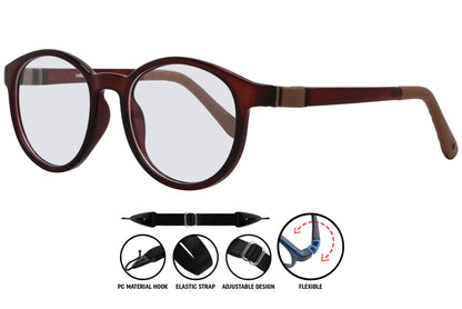 bold red round eyeglasses highlighting sleek arms and fit.