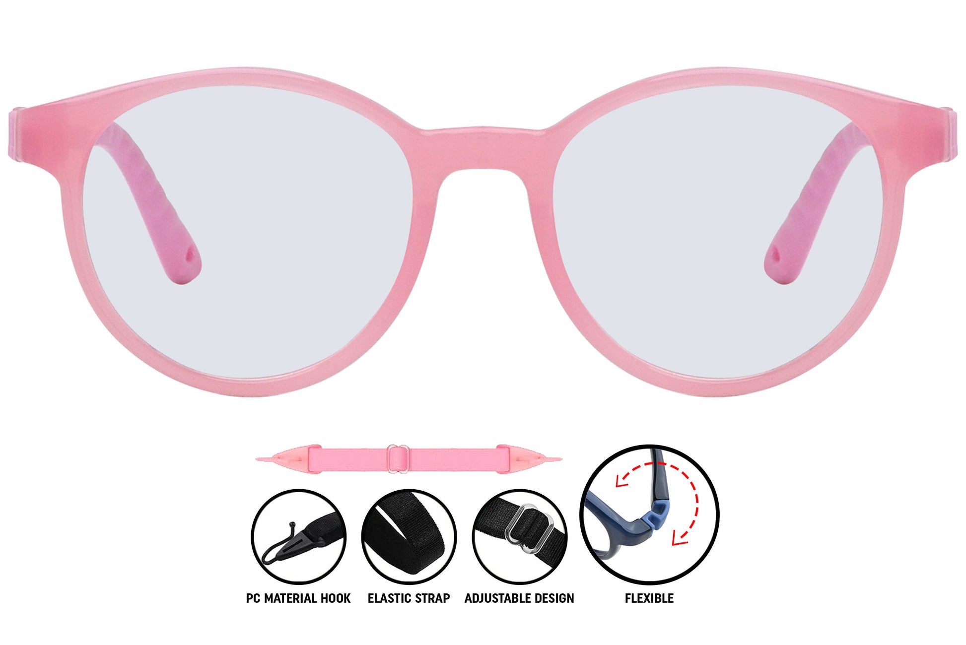 Coline light pink round eyeglasses, front view, chic frame style