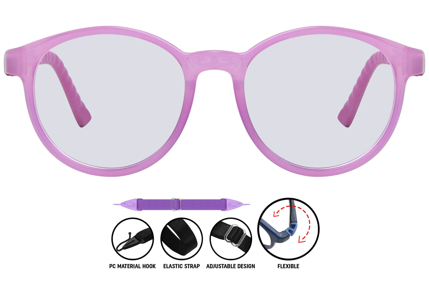  light purple round eyeglasses showing soft color and circular frame design.