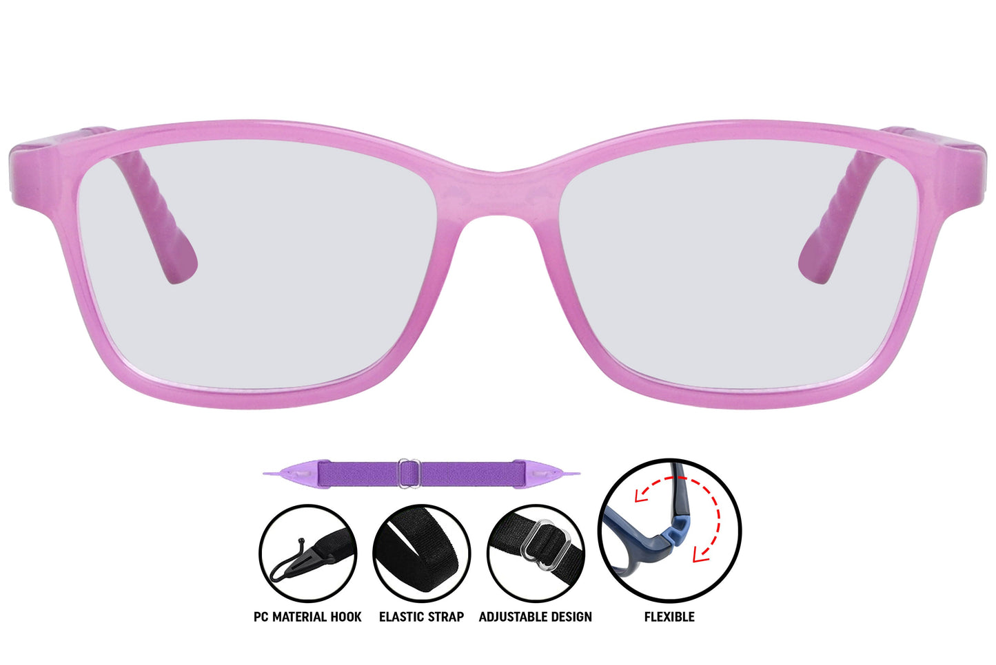 pink square eyeglasses in color C5 showing front frame detail.
