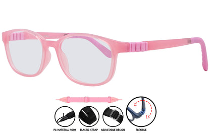 Coline rectangle eyeglasses in light pink – front and side view of lightweight unisex frame