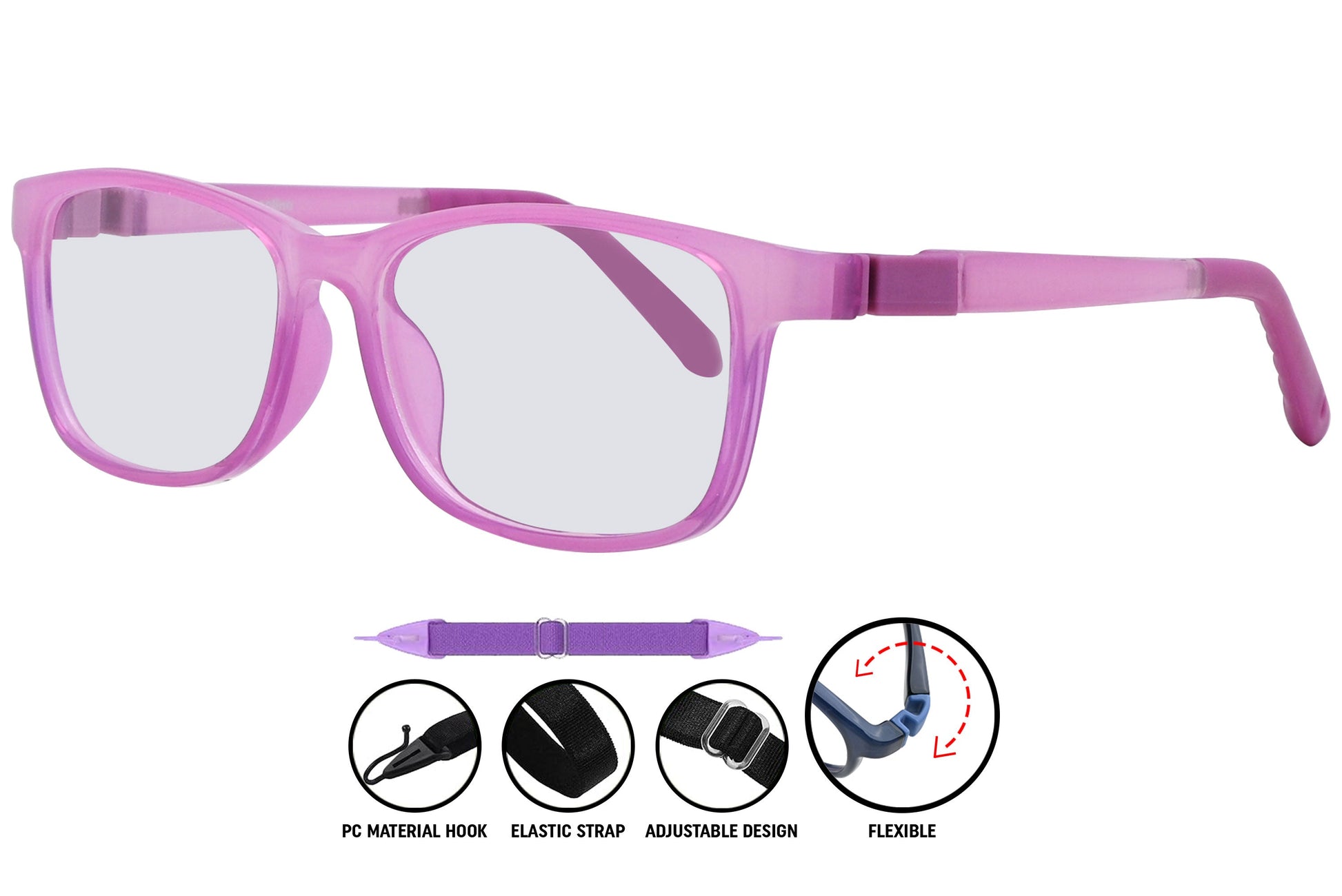 Side view of C5 soft pink eyeglasses highlighting slim arms and lightweight structure.