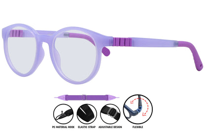 Close-up of Coline light purple round eyeglasses frame, showing translucent finish and delicate contours