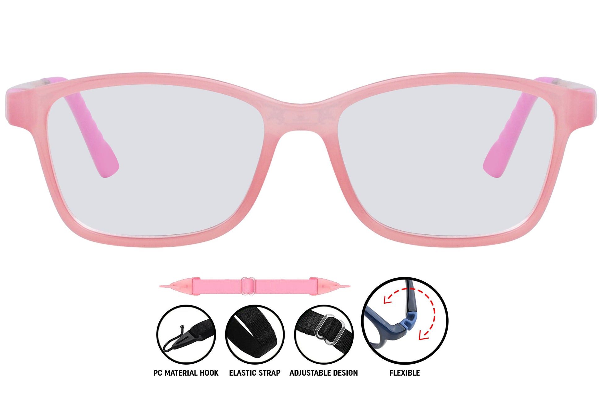 square eyeglasses in light pink color C6 showing frame front detail.
